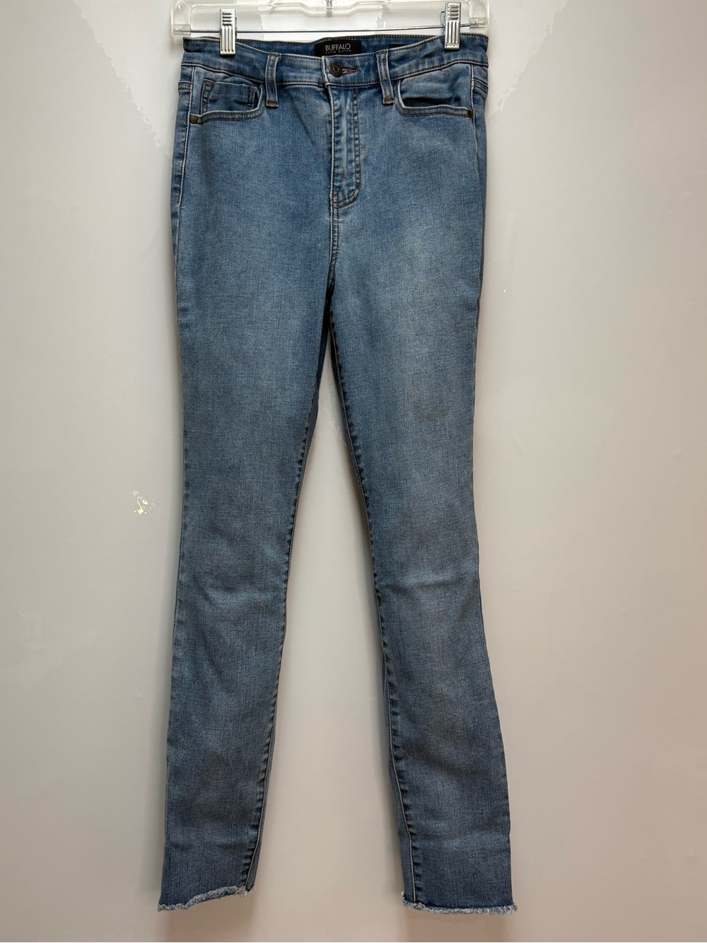 Buffalo Skinny Jeans Fray Hem Light Wash High Rise Womens 28